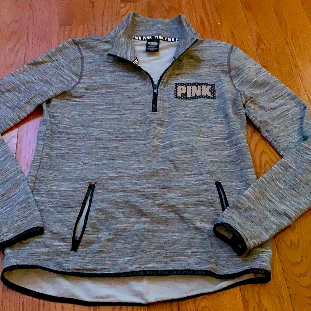 Victoria’s Secret Pink grey half zip sweatshirt with reflective logo